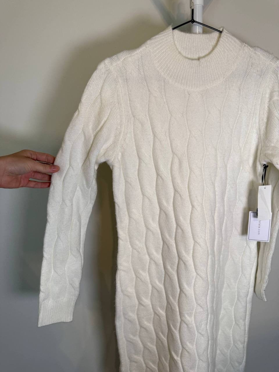 1.STATE Cable Knit Sweater Dress –White– Size S – NWT