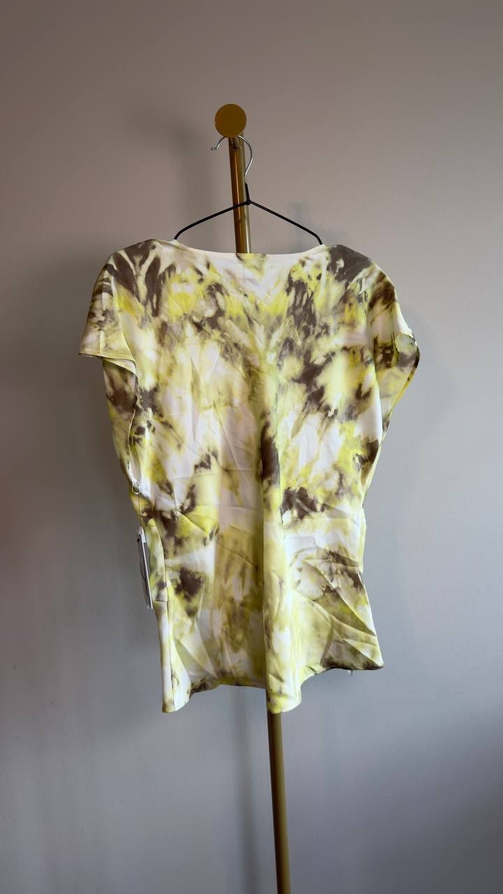 DKNY Twist‑Front Tie‑Dye Dolman‑Sleeve Blouse L Sage/Lime NWT $74