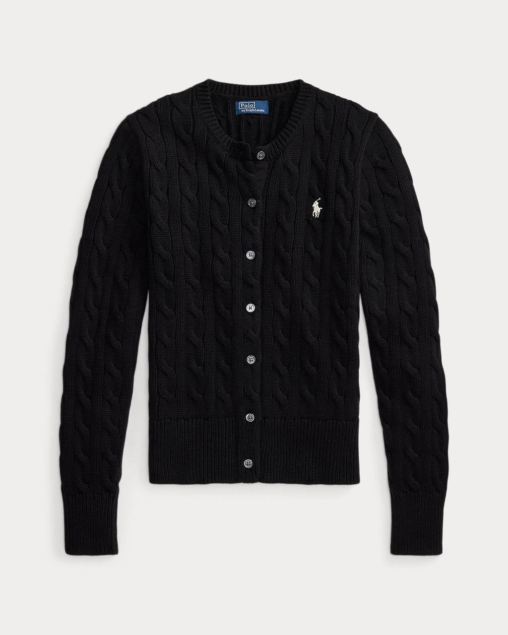 Polo Ralph Lauren Cable-Knit Cotton Crewneck Cardigan Black S NWT $228