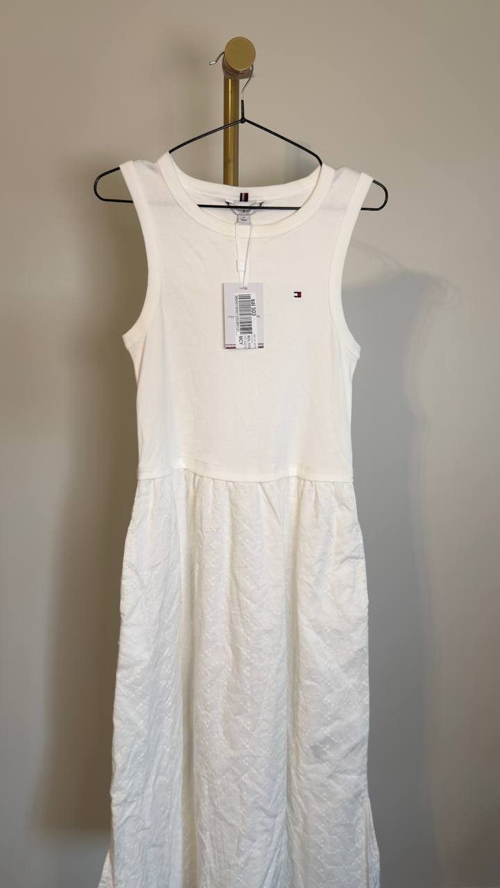Tommy Hilfiger Mixed Media Broderie Sleeveless Dress White M NWT $99.50