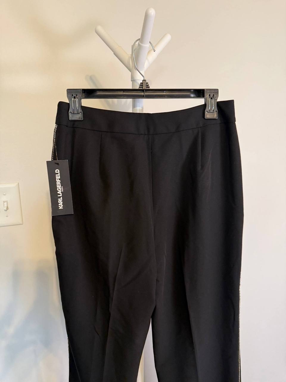 Karl Lagerfeld Paris Rhinestone‑Trim Suiting Pants – Black – Size 4 – NWT – $129
