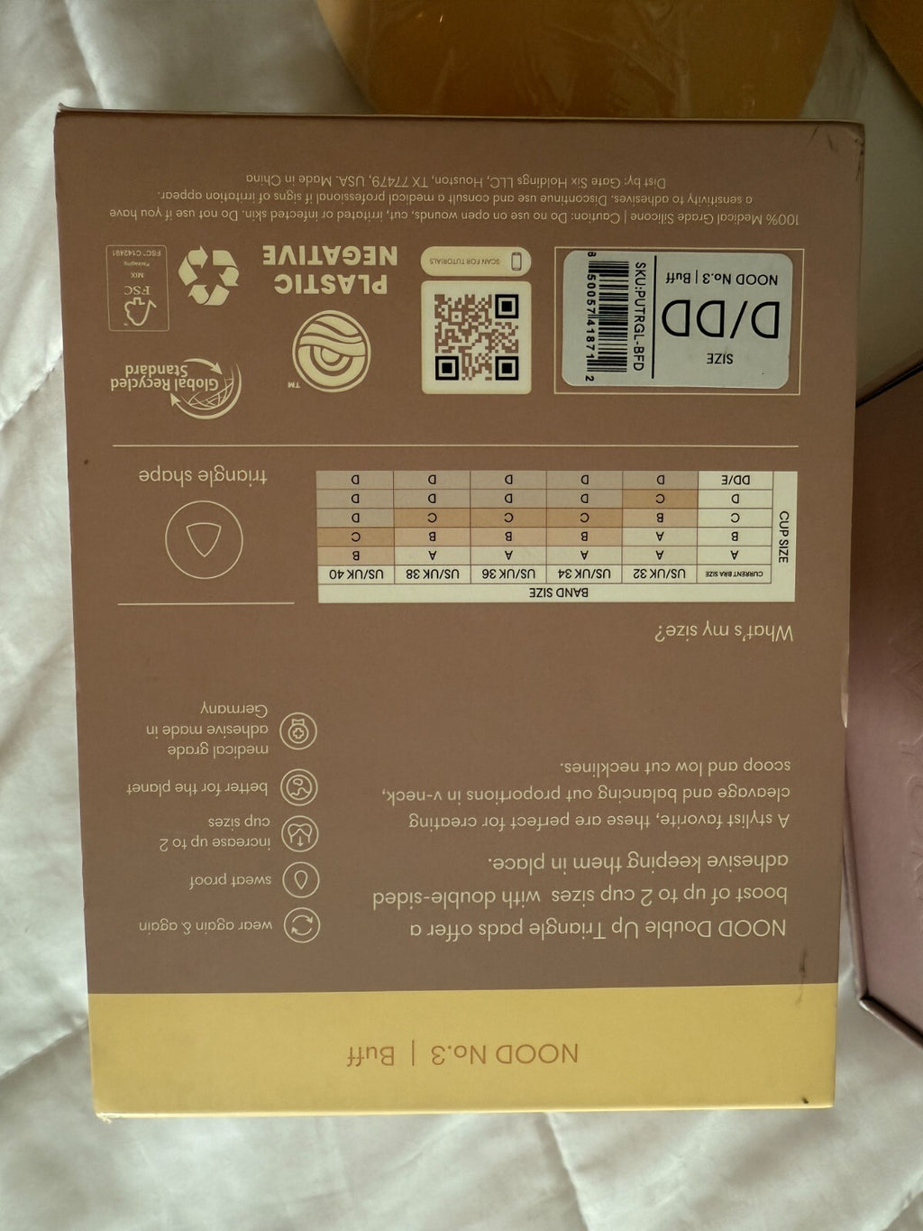 Push-Up Bra Pads D/DD - Noodist Double Up Inserts, Seamless Strapless Beige