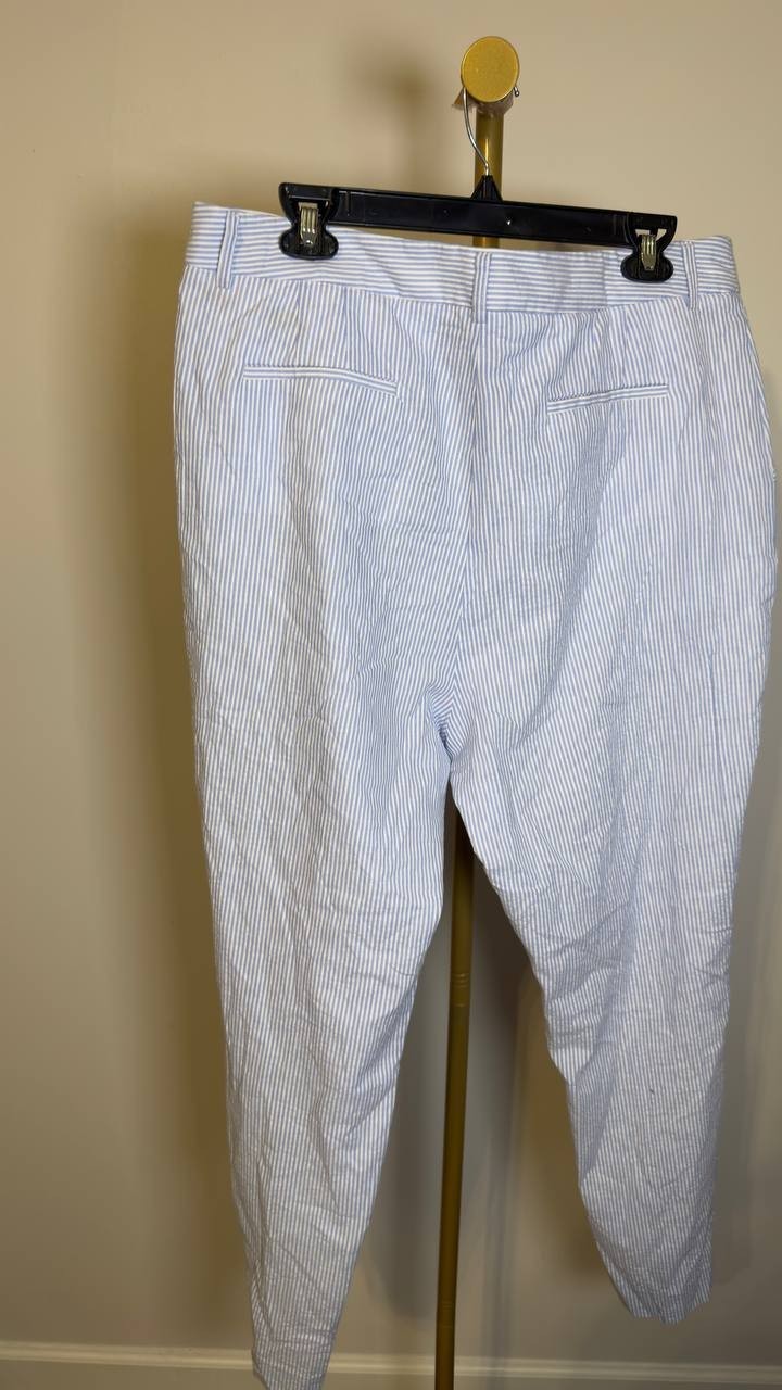 Tahari ASL Women’s Seersucker Straight Leg Pants Navy Ivory 16 NWT $99