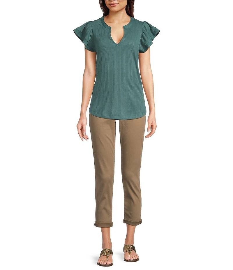 Democracy Petite PS Green Split V-Neck Cap Sleeve Knit Top NWT MSRP $48