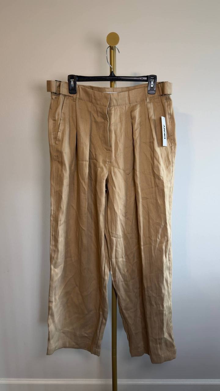 DKNY Weathered Twill Pleated Pants Travertine 12 NWT $99