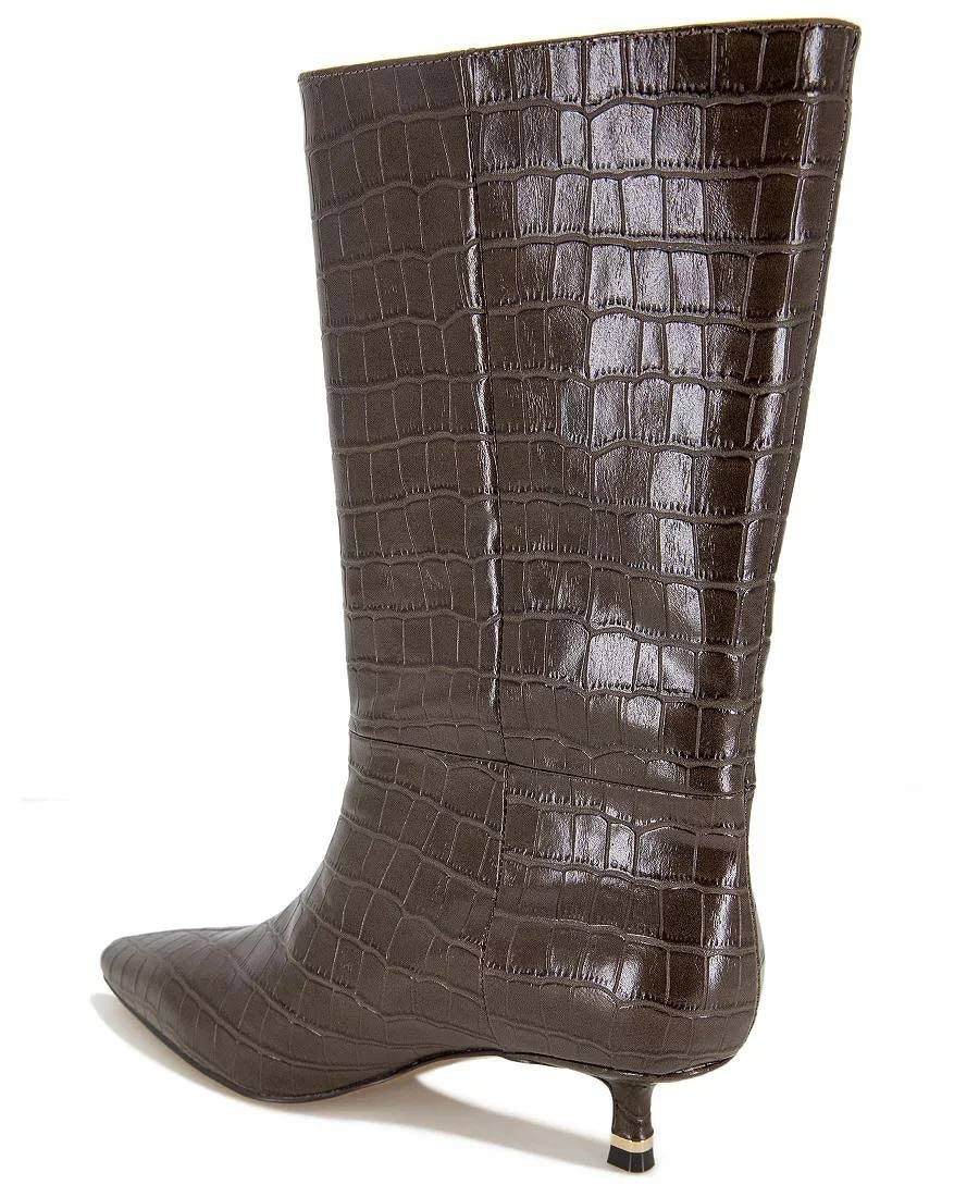 Kenneth Cole Meryl Boots 8.5M Brown Snip Toe Kitten Heel Pull‑On NIB msrp$199