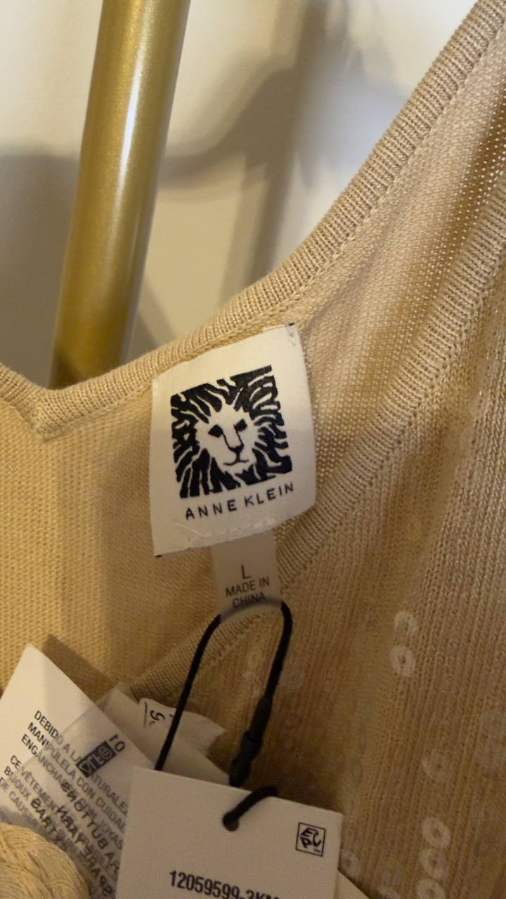Anne  Klein  Sequins  V‑Neck  Tank  Safari  L  NWT  $79  