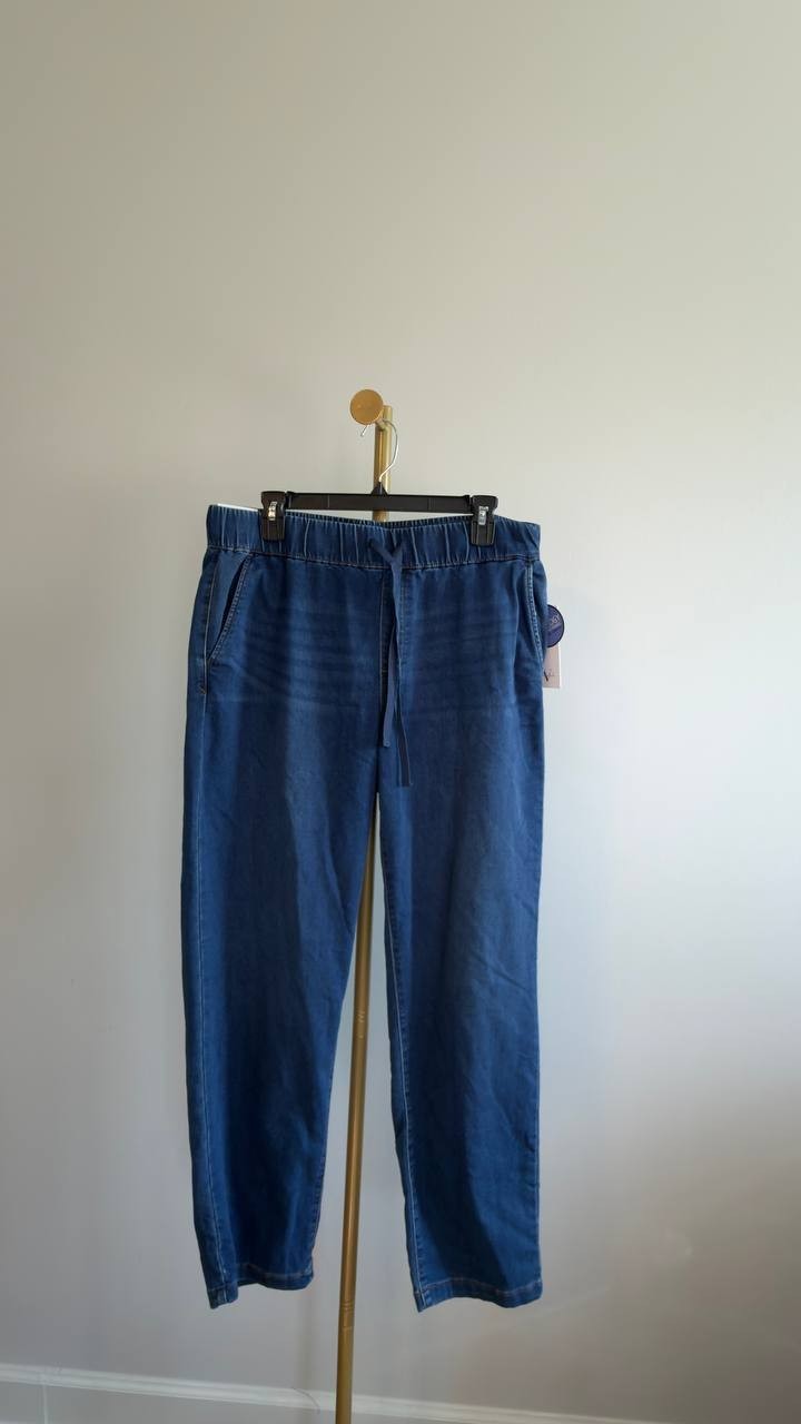Gloria Vanderbilt Knitology Anya Drawstring Straight Leg Jeans L NWT $52