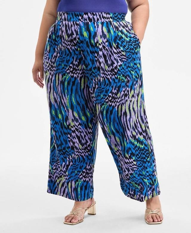 Nina Parker Trendy Plus Size Printed Wide‑Leg Pants Abstract Animal 2X NWT $79