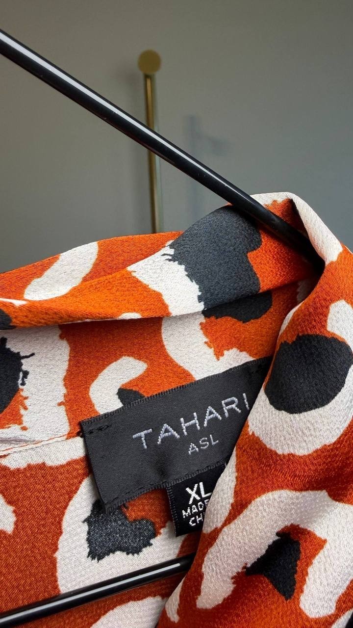 Tahari ASL Printed Sleeveless Tie‑Neck Blouse Orange Multi XL NWT $69