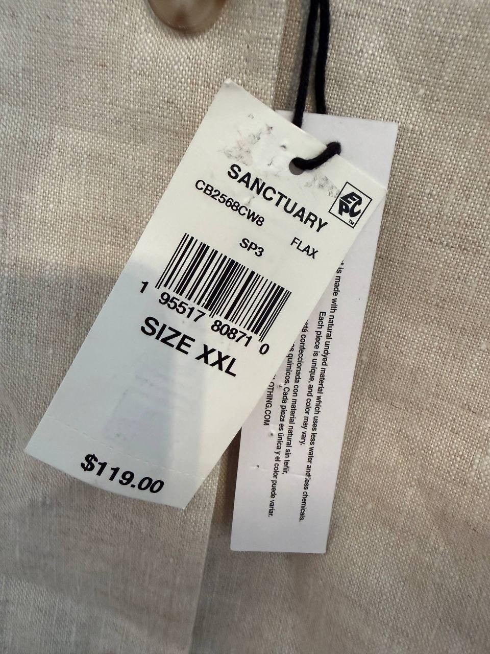 Sanctuary “Outsmart” Linen Square‑Neck Vest – Size XXL – NWT – $119