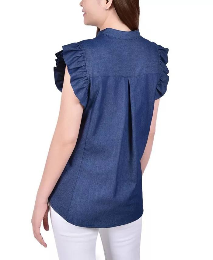NY Collection Petite Chambray Top Blue PL NWT  $40