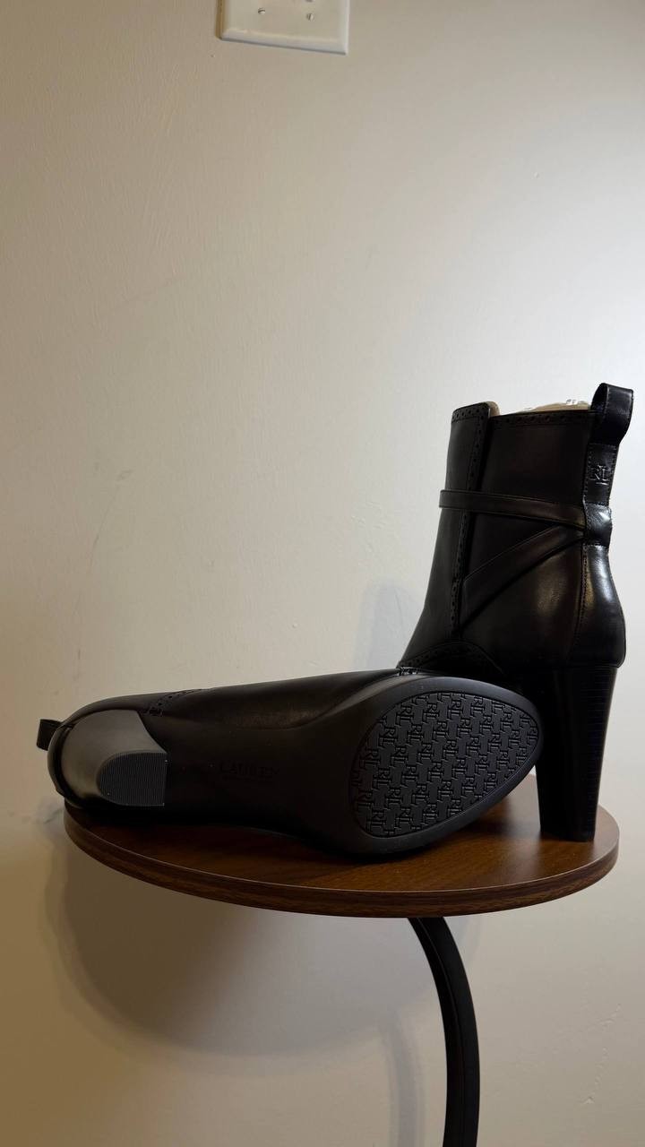 Lauren Ralph Lauren McKinsey Booties 11B Black Leather Brogue Strap NIB msrp$225