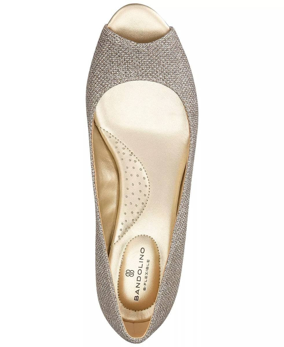 Bandolino Wedge Pumps 6M Gold Fabric Heels New in Box MSRP $89