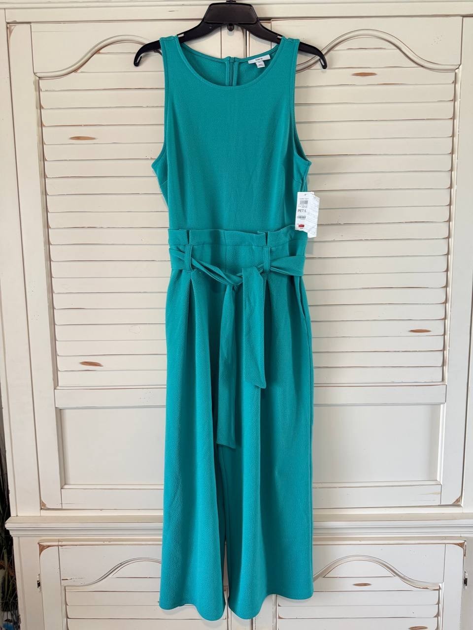 Bar III Petite Jumpsuit PL Palmetto Green Sleeveless Tie-Waist NWT