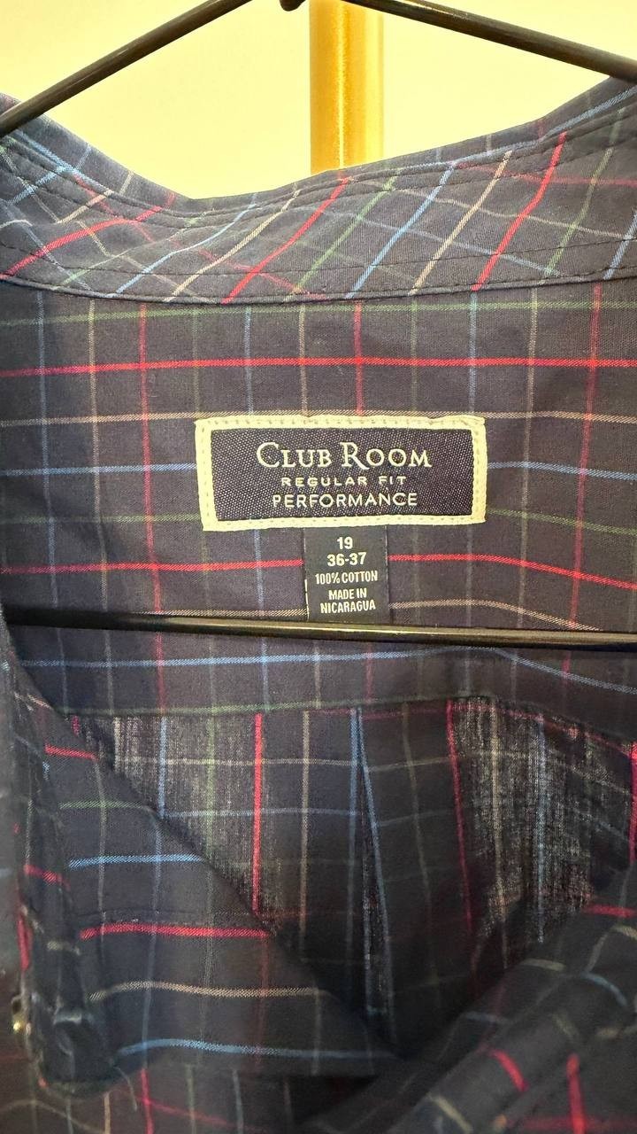 Club Room Men’s Classic‑Fit Plaid Button‑Down Shirt 19 36‑37 NWT