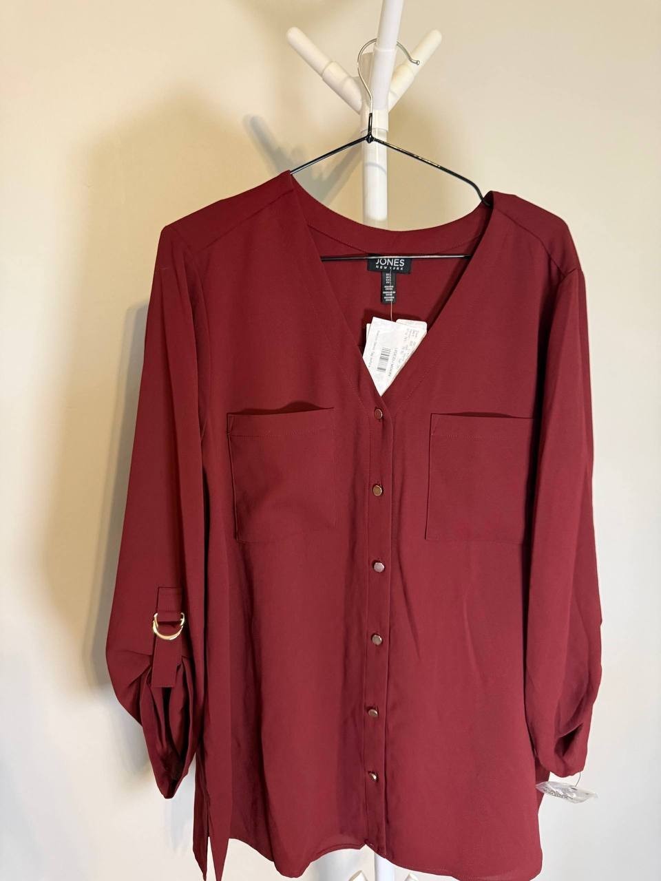 Jones New York Tunic Button‑Down Blouse – L – Red – NWT
