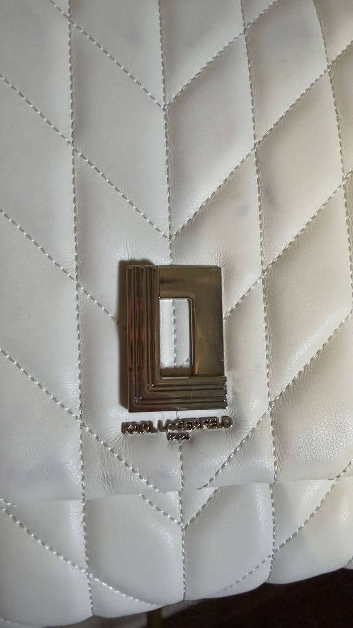 Karl Lagerfeld Paris Lafayette Lamb Leather Shoulder Bag White NWT