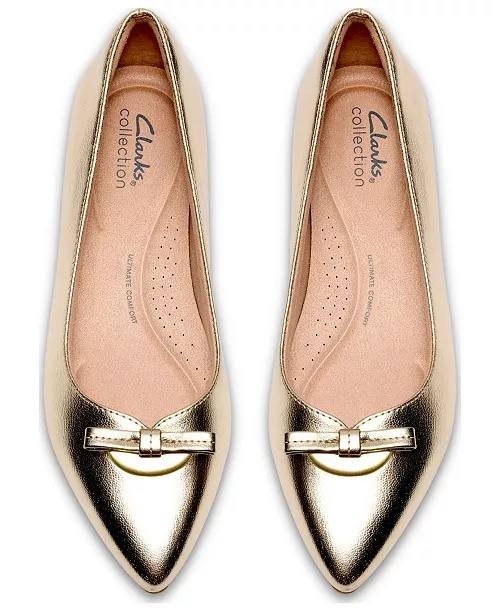 Clarks   Toe  Dress  Flats  Gold  Metallic  9W   New  With  Box  $100