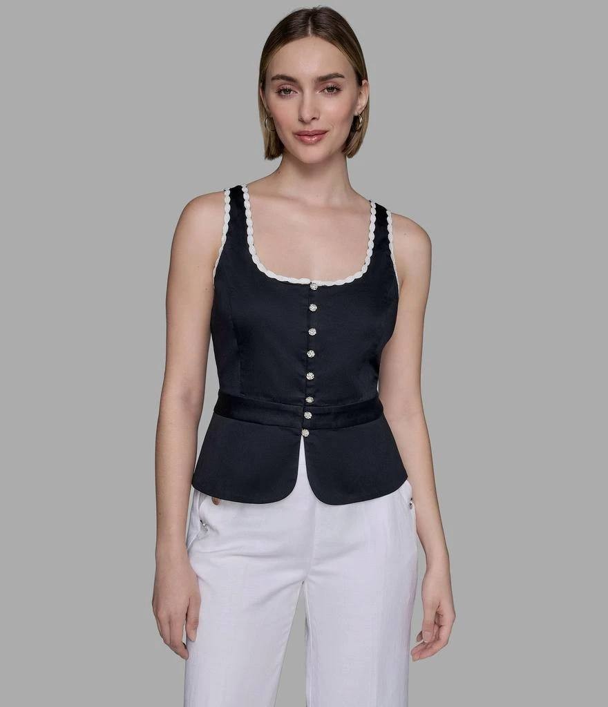 Karl Lagerfeld Paris Scallop Edge Sleeveless Tank –Black– XS – NWT – $89