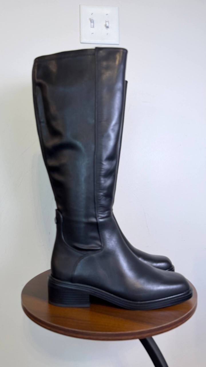 Franco Sarto Gisella Leather Square Toe Knee High Boots Black 8M Wide Calf NWT