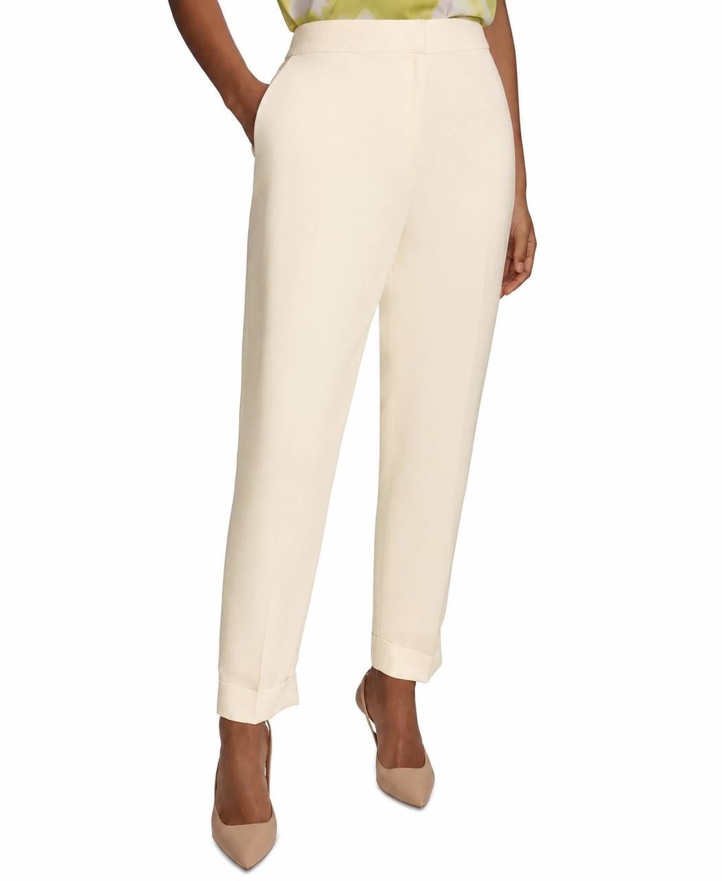 Calvin Klein Whitney Crepe De Chine Wide Leg Pants Cream 14 NWT $109