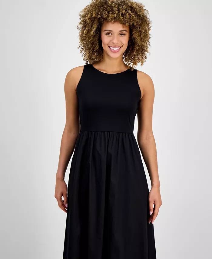 Anne Klein Sleeveless Mixed‑Media Midi Dress Black XL NWT $129