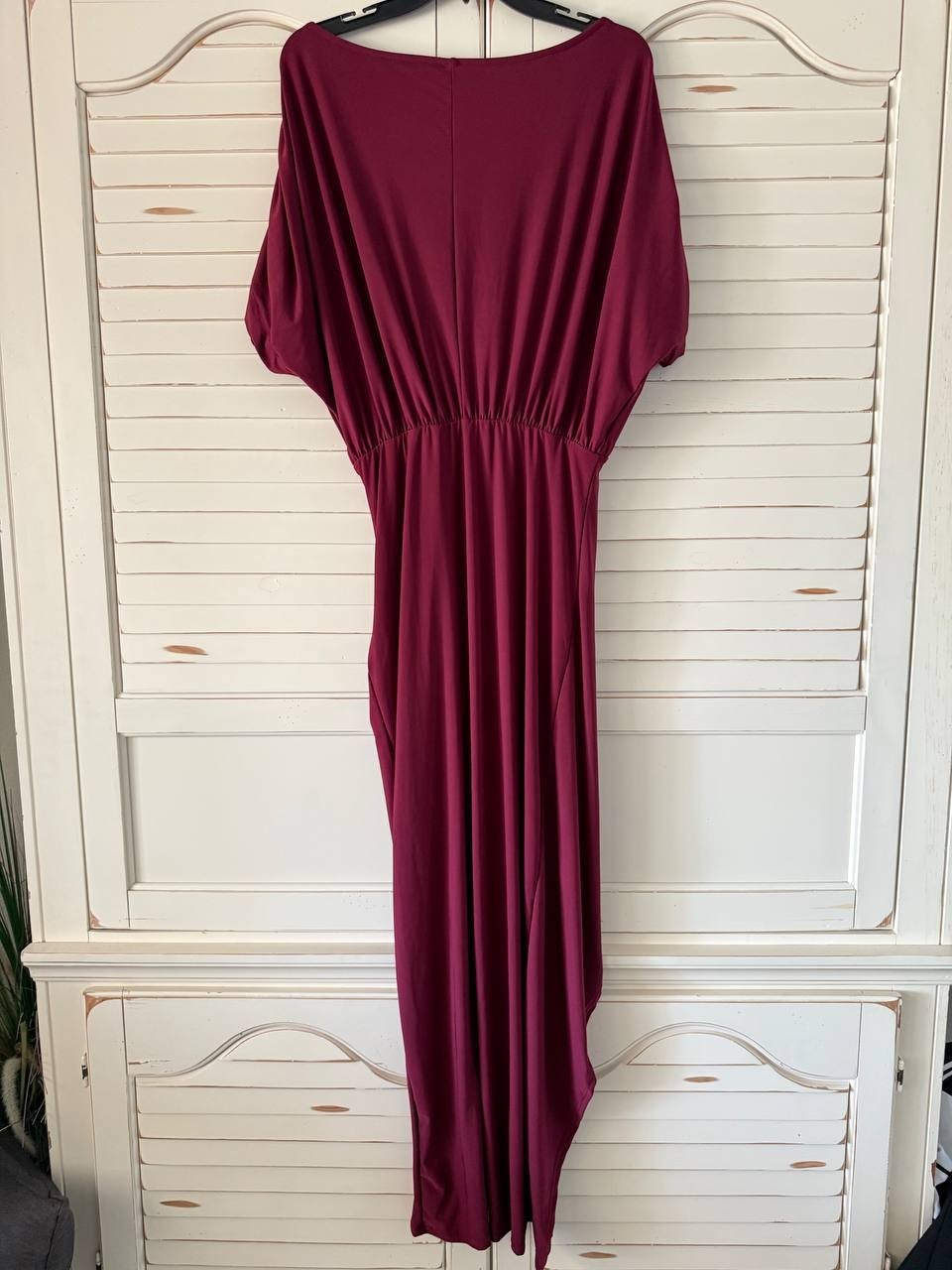 24seven Comfort Apparel Boat Neck Slit Maxi Dress Burgundy Size L NWT $104