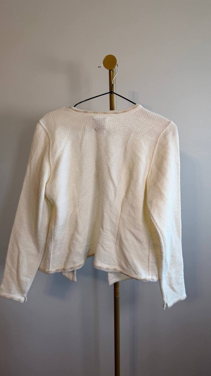 NIC+ZOE Women’s Stitch Trim Knit Jacket Cream White S $218 NWT
