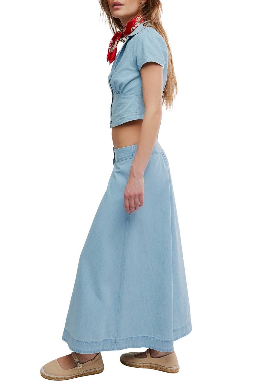 Free People Easy Does It Crop Cotton Button-Up Top Ice Crush S/P NWT $45