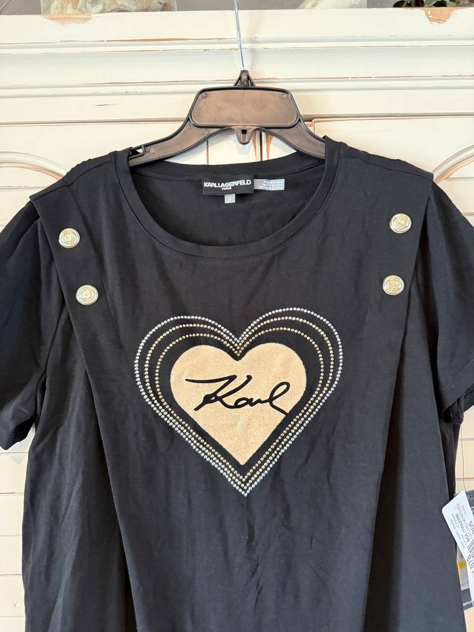 Karl Lagerfeld Paris Choupette Tee Dress w/ Buttons Black Size M NWT $99 – Chic