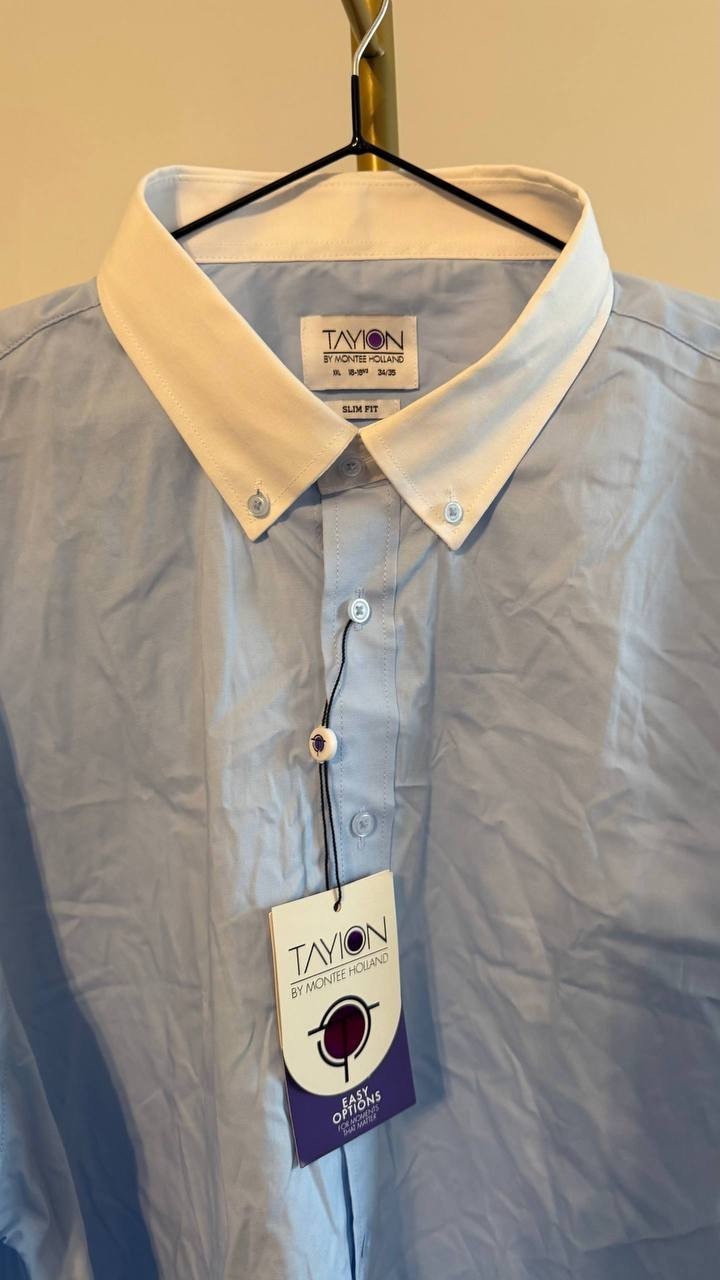 Tayion by Montee Holland Men’s Contrast Collar Shirt Blue XXL NWT MSRP 85$