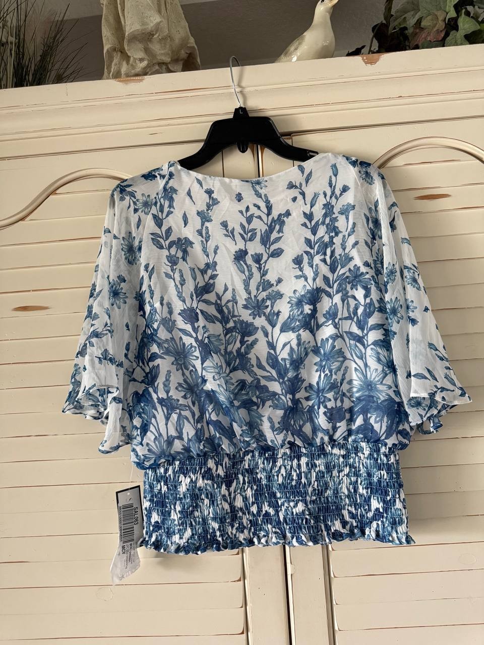 Sam &amp; Jess Petite Floral Top Smocked-Waist, 3/4 Sleeve Round Neck XS NWT