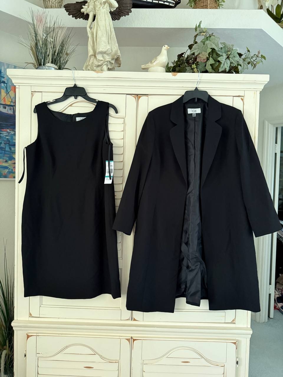 Le Suit Crepe Topper Jacket &amp; Sheath Dress 2-Piece Set Black 16P Petites