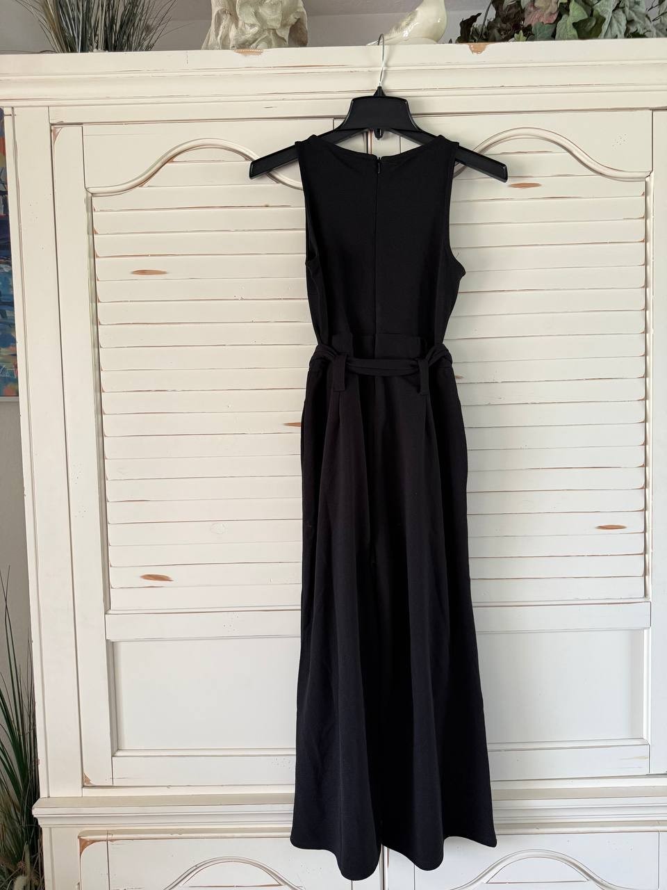 Bar III Jumpsuit PP Black Petite Sleeveless Crewneck Tie Waist Cropped NWT