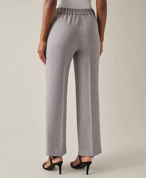 Kasper Pants 1X Heather Grey Pull-On Straight Leg Textured Stretch Career NWT