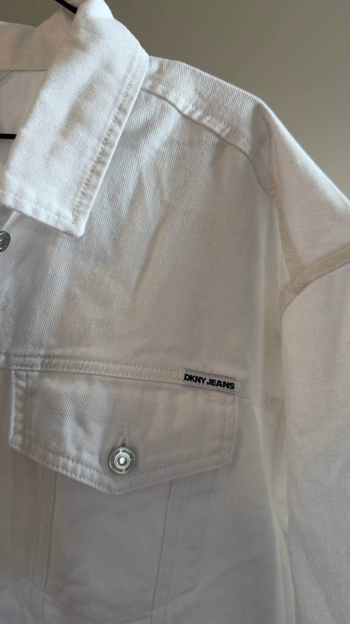 DKNY Jeans Button‑Down Denim Trucker Jacket White XL NWT $99