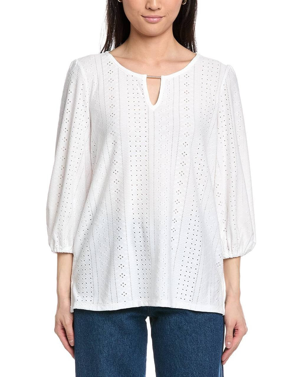 Jones New York Petite 3/4-Sleeve Pull-On Top Natural White PL NWT $79.50