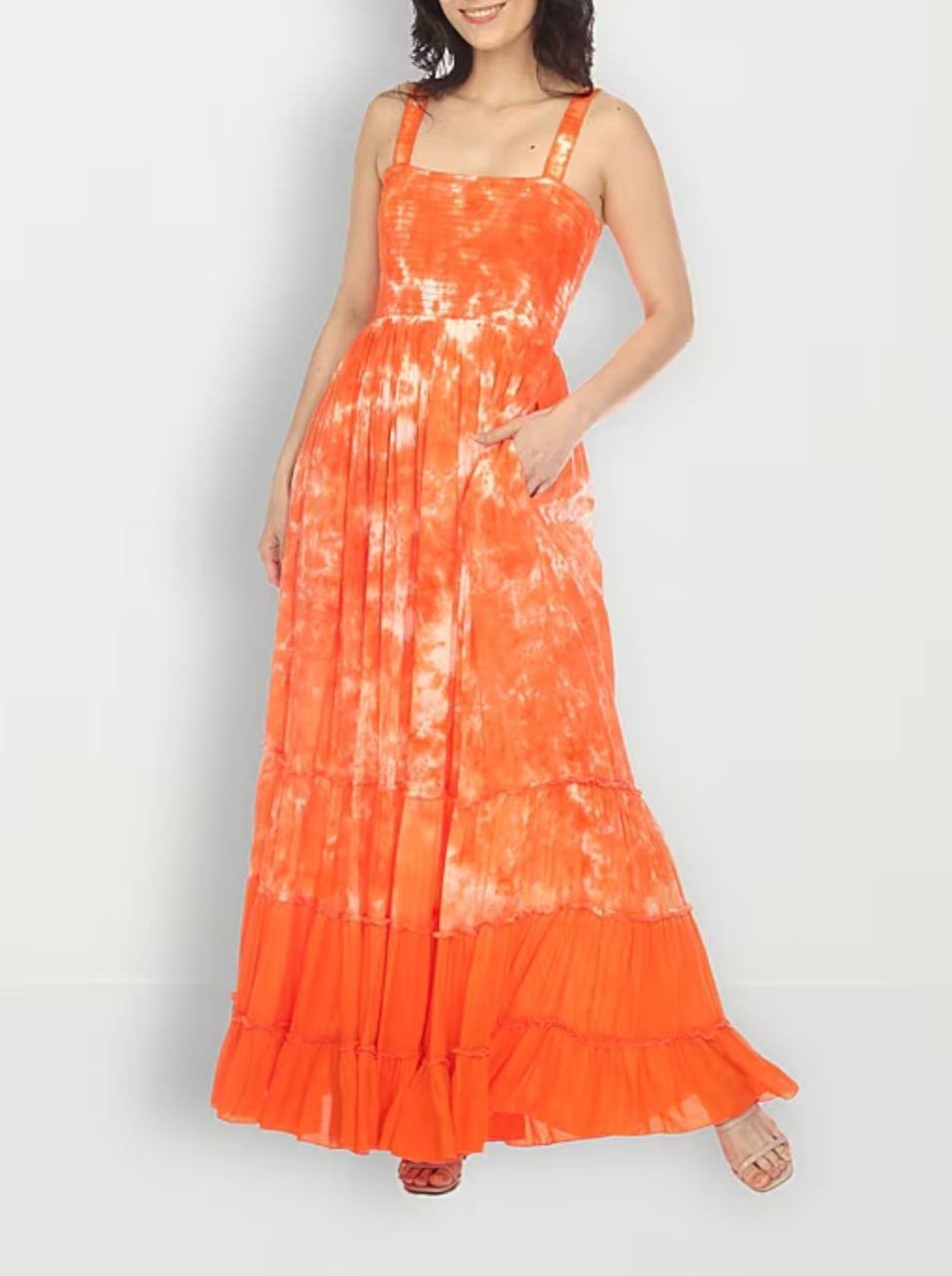 White Mark Square Neck Sleeveless Smocked Sundress Orange M NWT $84