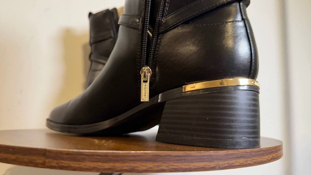 Calvin Klein Black Man‑Made Block Heel Booties 8.5M NIB MSRP $139