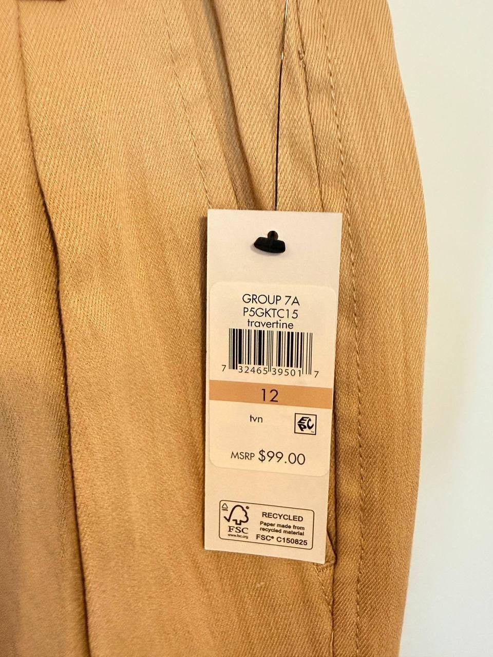 DKNY Weathered Twill Pleated Pants – Size 12 –Beige– NWT – $99
