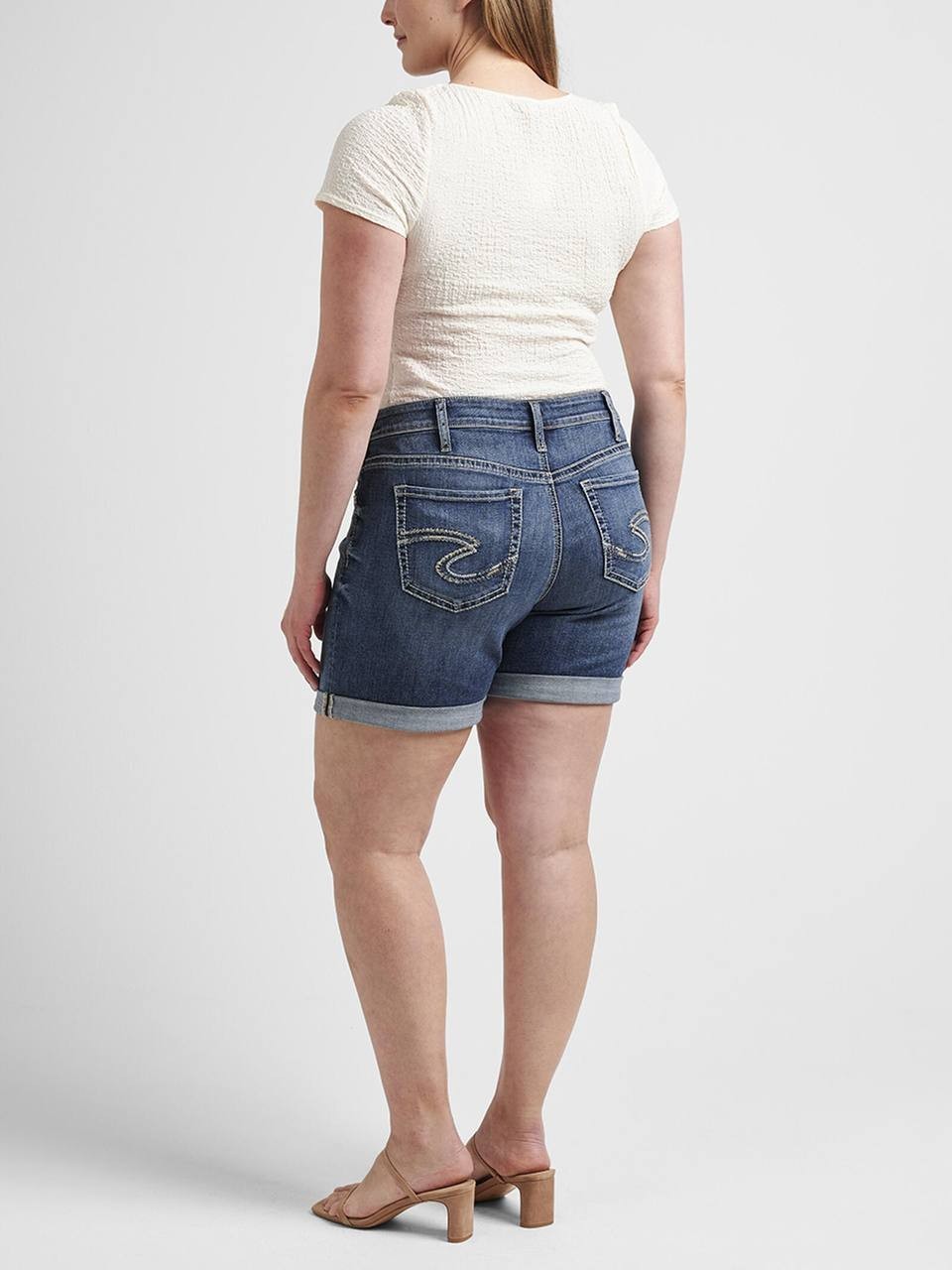 Silver Jeans Boyfriend Mid Rise Shorts Plus Size Indigo 12W NWT $89