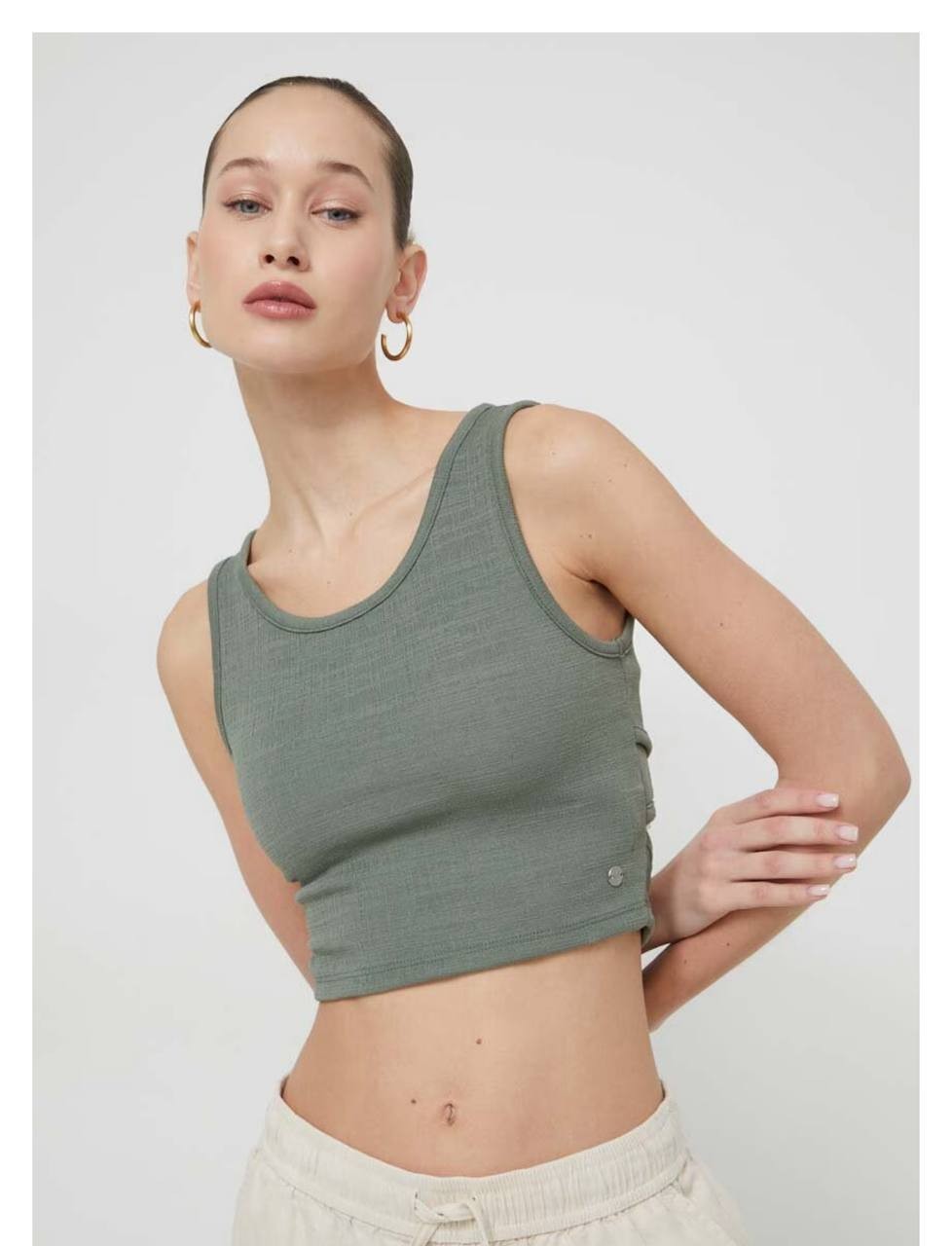 Roxy Women's Green Sleeveless Crop Top Back Cut-Out - Polyester Blend, XS