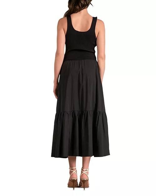 Elan Mixed Media Tank Maxi Dress Black Size M NWT Sleeveless Pockets Chic