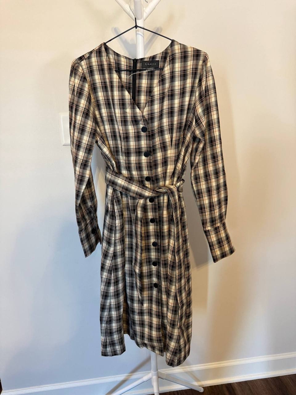 Gracia Plaid Belted Shirt Dress – Size M – NWOT – Flawed