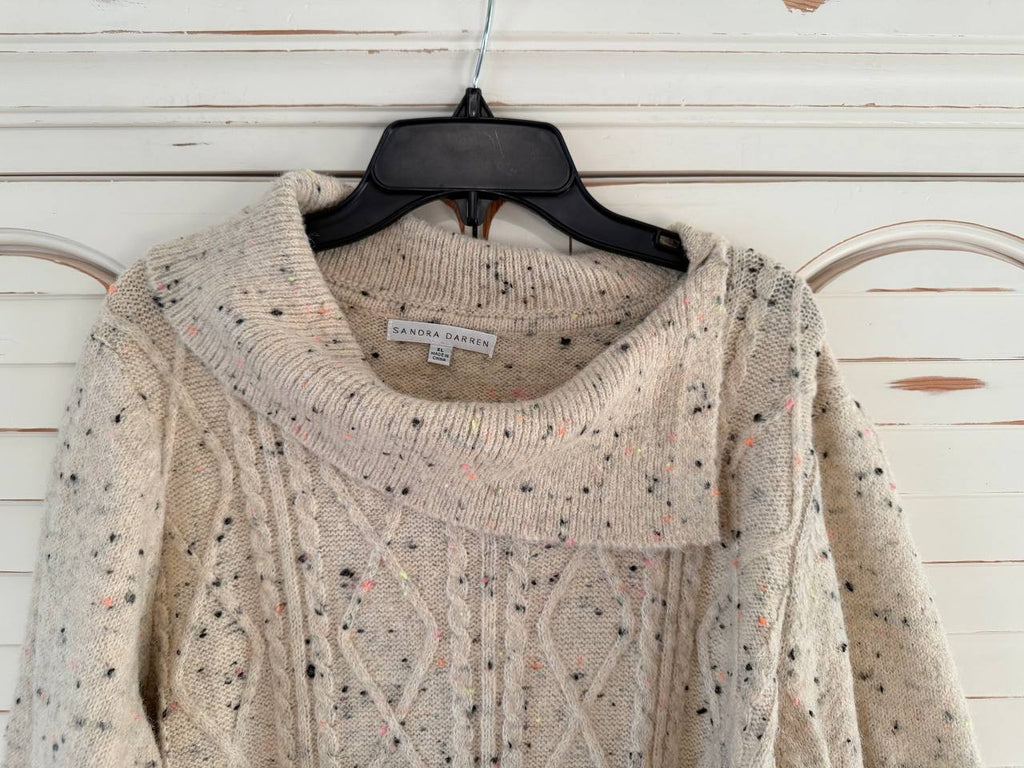 Sandra Darren Cable Knit Sweater Dress Beige Speckled Size L NWT $89 – Cozy Chic