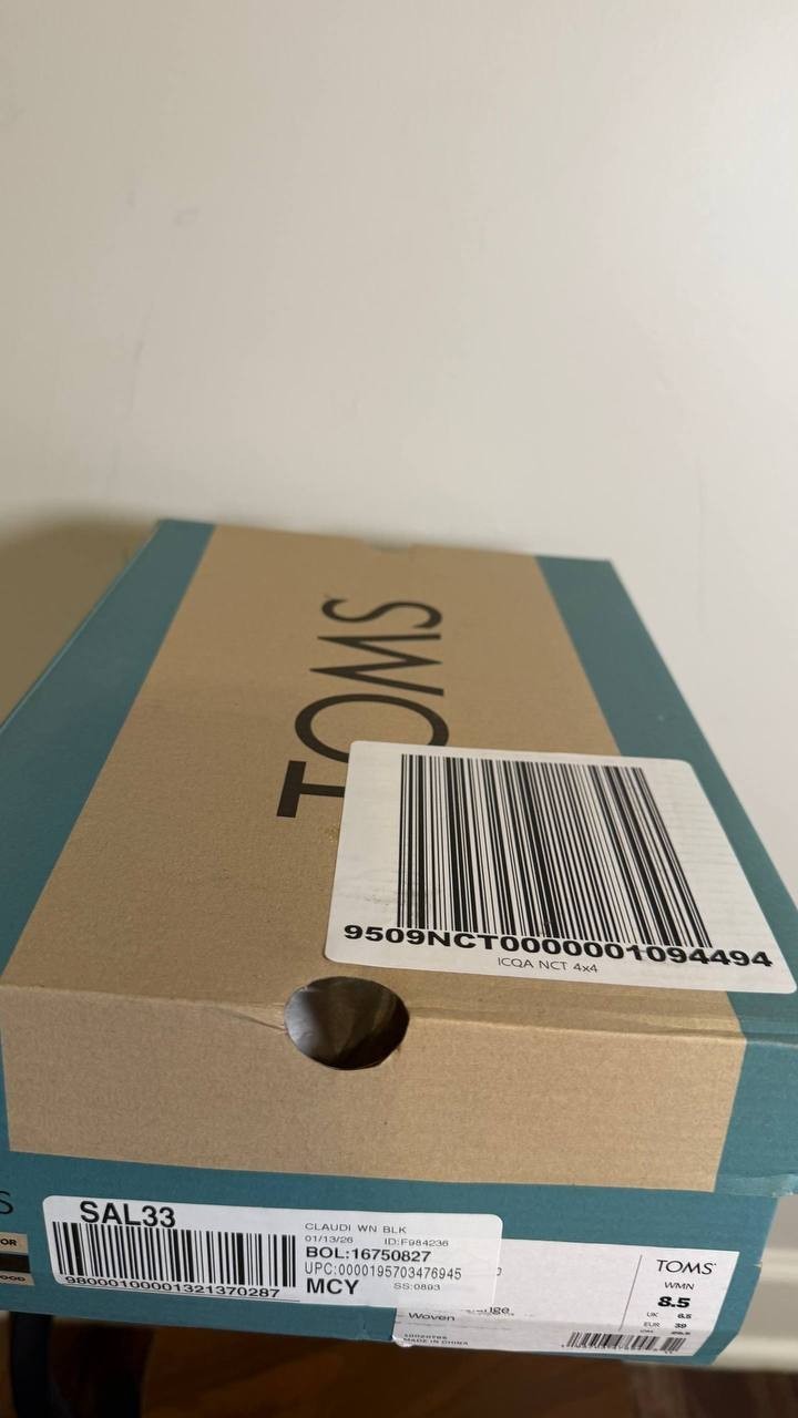 Toms Wedge Sandals 8.5 Black Textile Espadrille New in Box