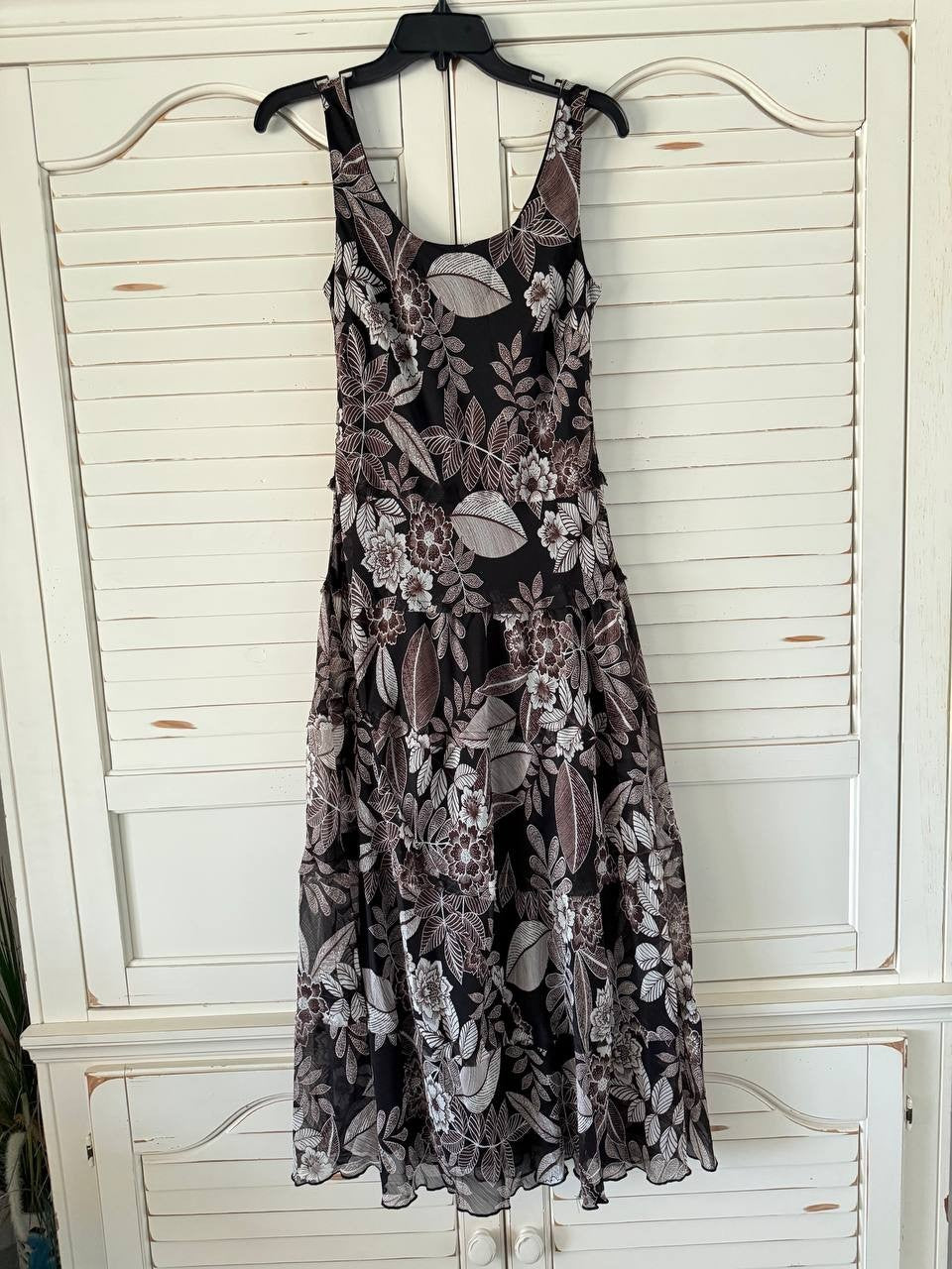 Jones New York Dress S Black Brown Floral Chiffon Maxi Sleeveless NWT $99.50