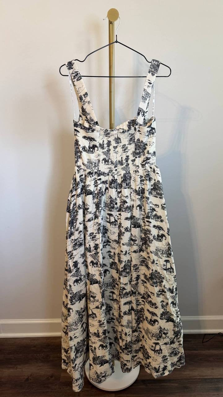 Avec Les Filles Bustier Linen Blend Midi Sundress Safari Toile Black Size 6 NWT