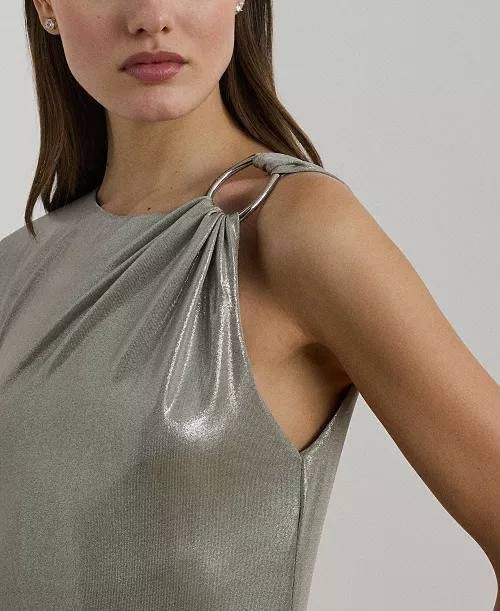 Lauren Ralph Lauren Metallic Jersey Column Gown Silver 8 NWT $265